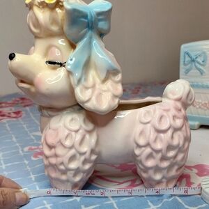 Antique Glazed Ceramic Poodle Planter With Beautiful details, Colors and Charm!